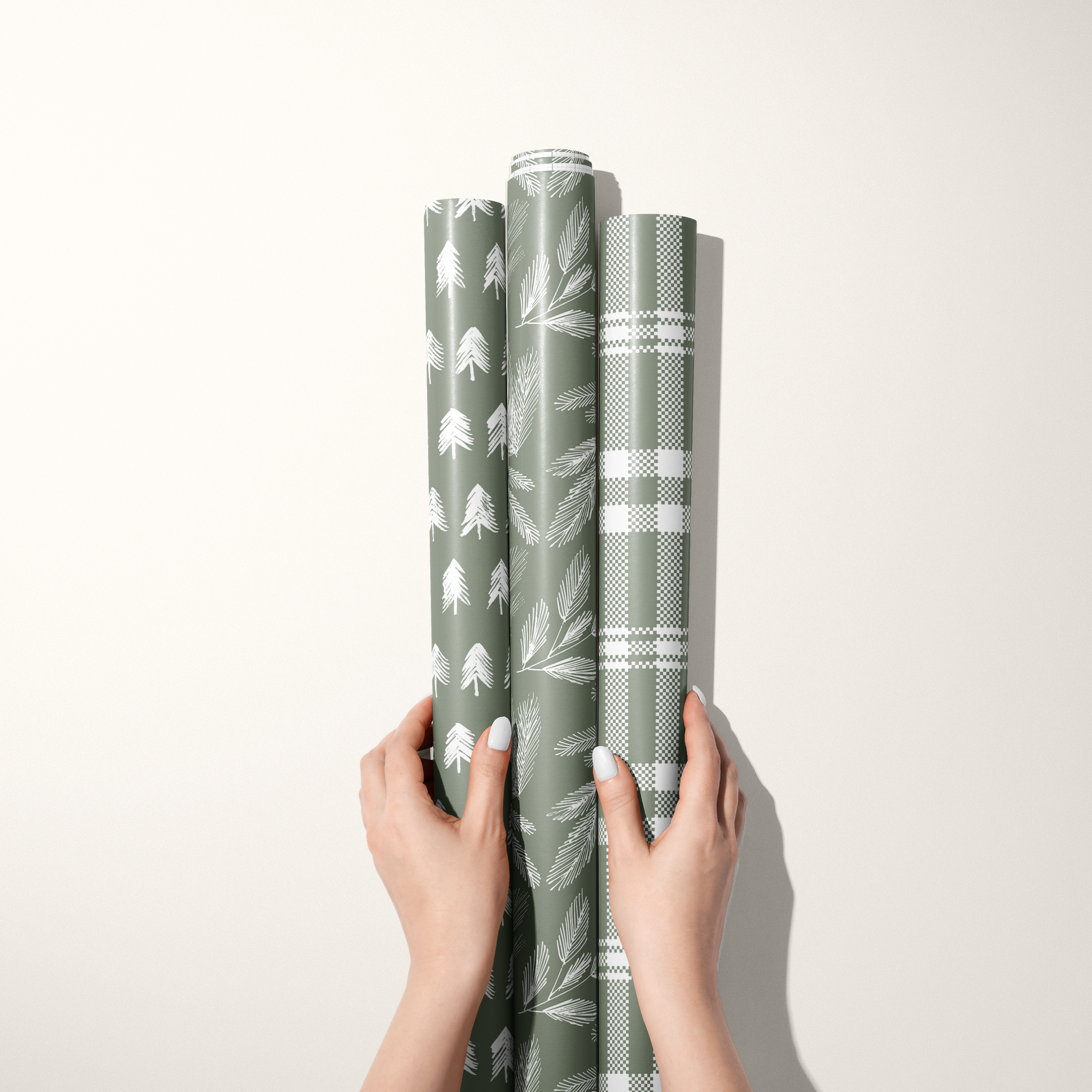 Sage green wrapping paper mockups