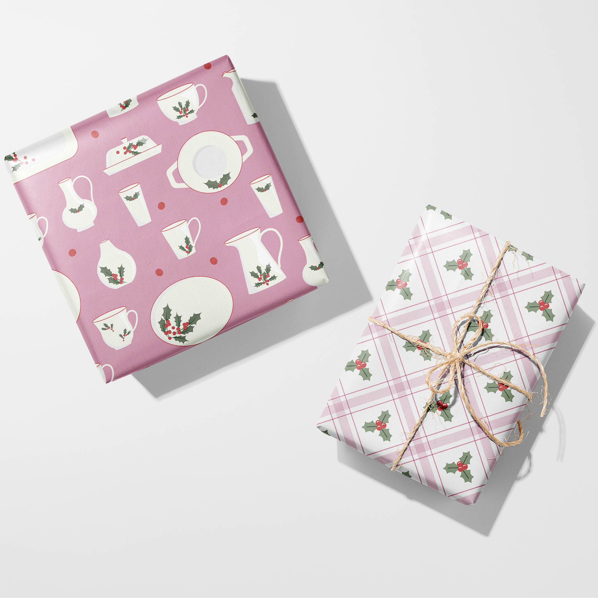 Gingham Mistletoe Icons Wrapping Paper