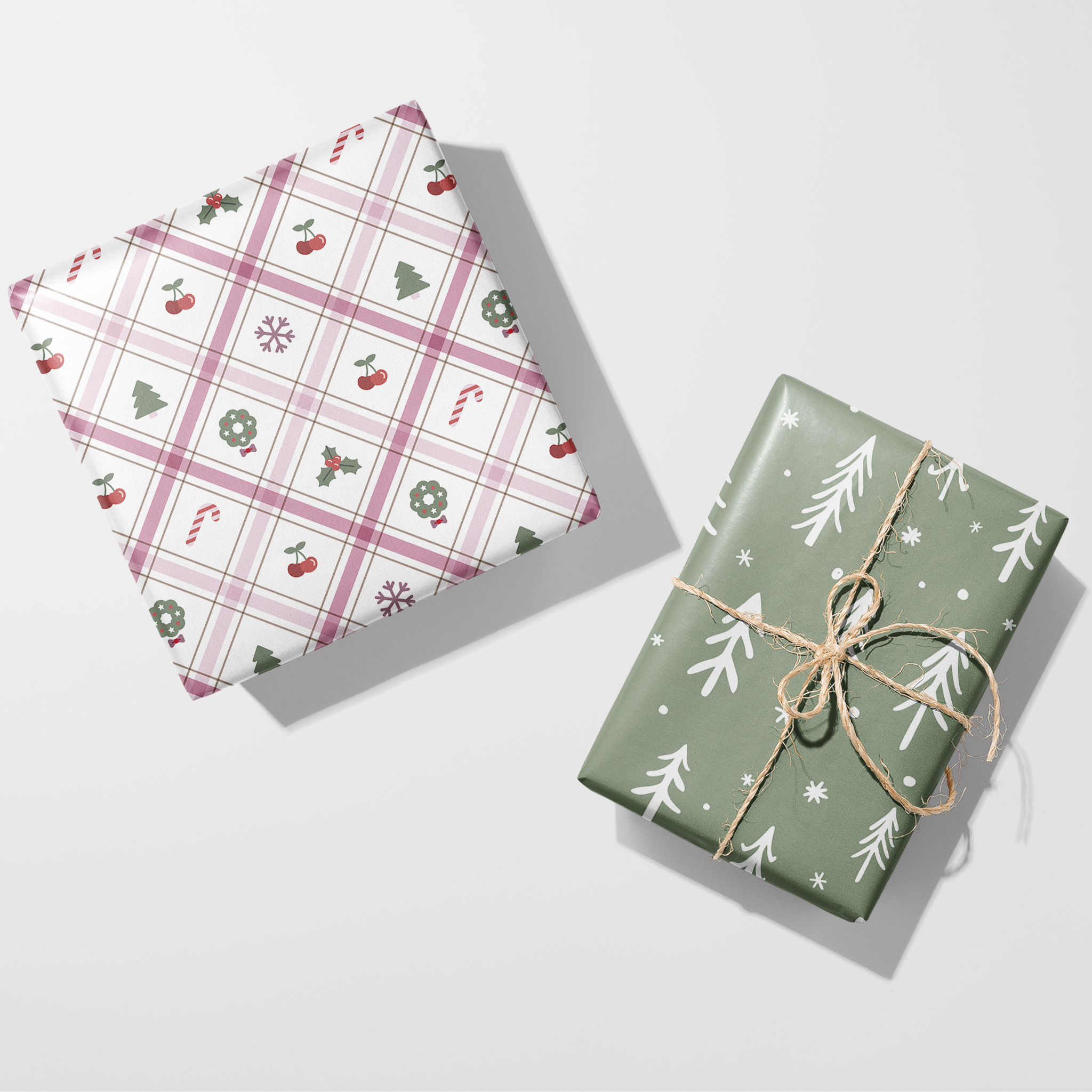 Gingham Christmas Icons Wrapping Paper