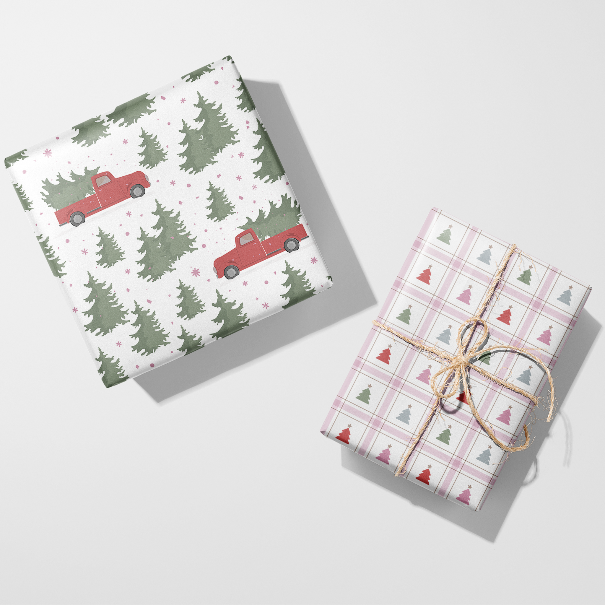 Gingham Colorblock Christmas Trees Wrapping Paper