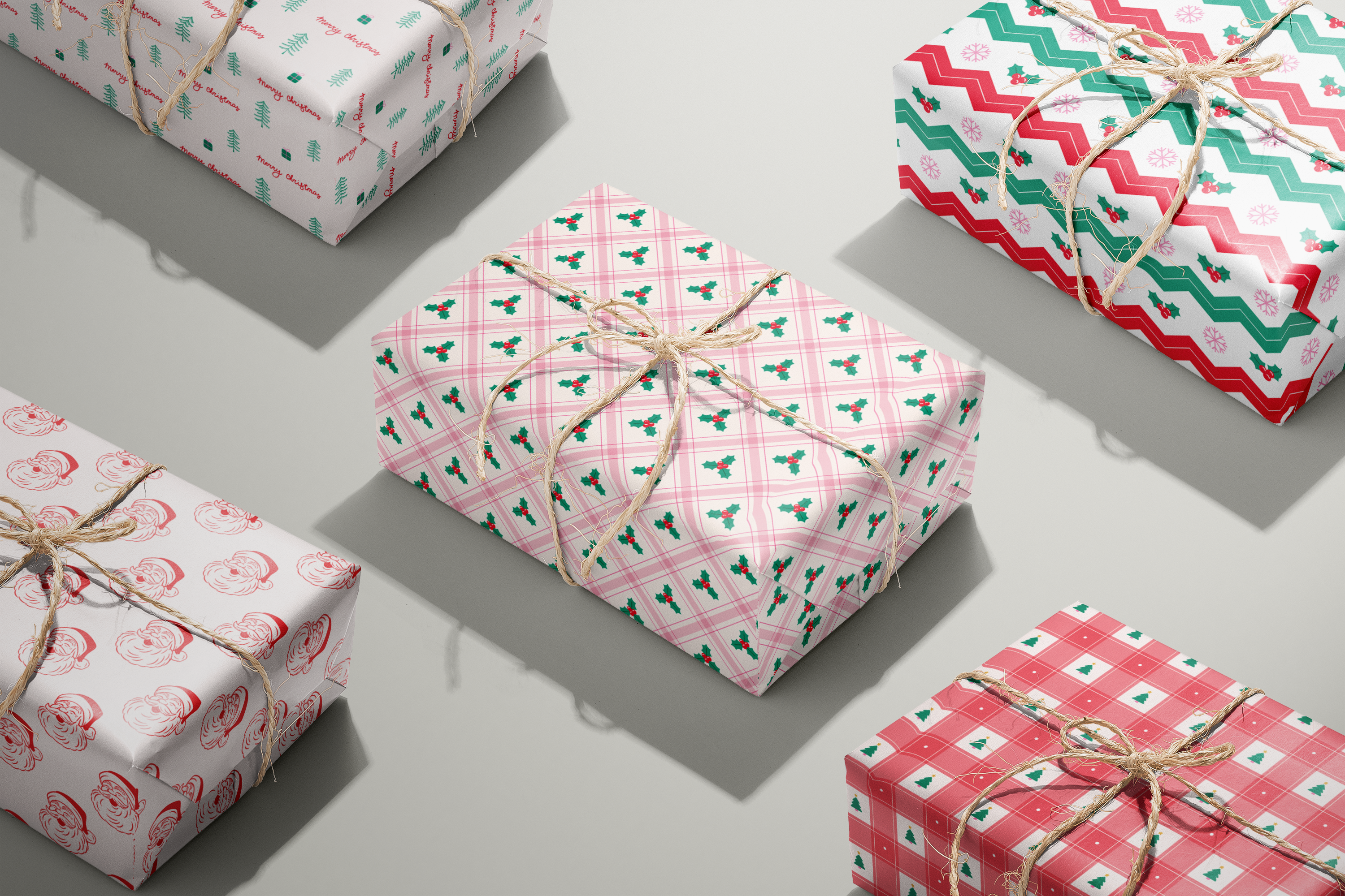 Gingham Christmas Trees Wrapping Paper