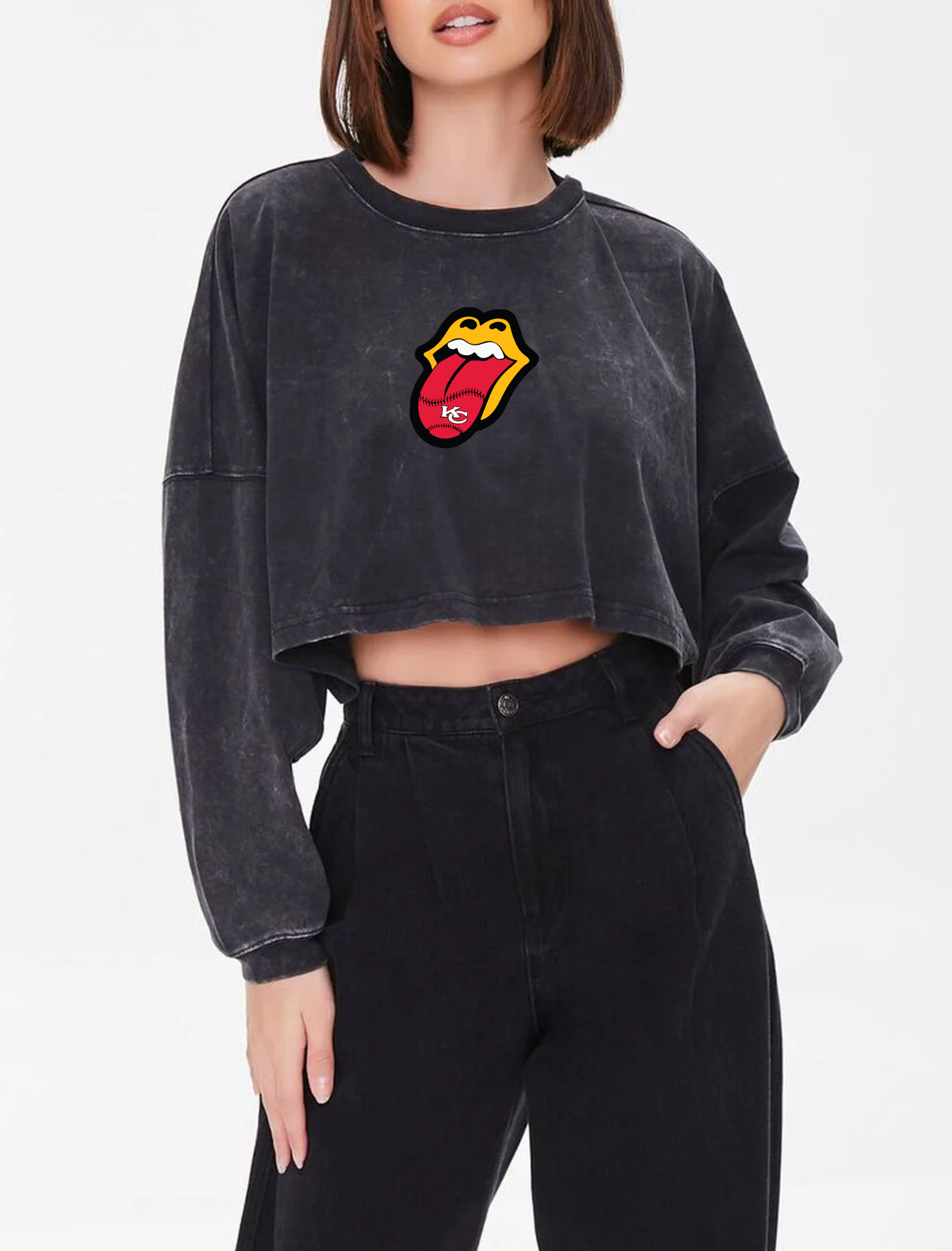 Chiefs Tongue Long Sleeve Crop