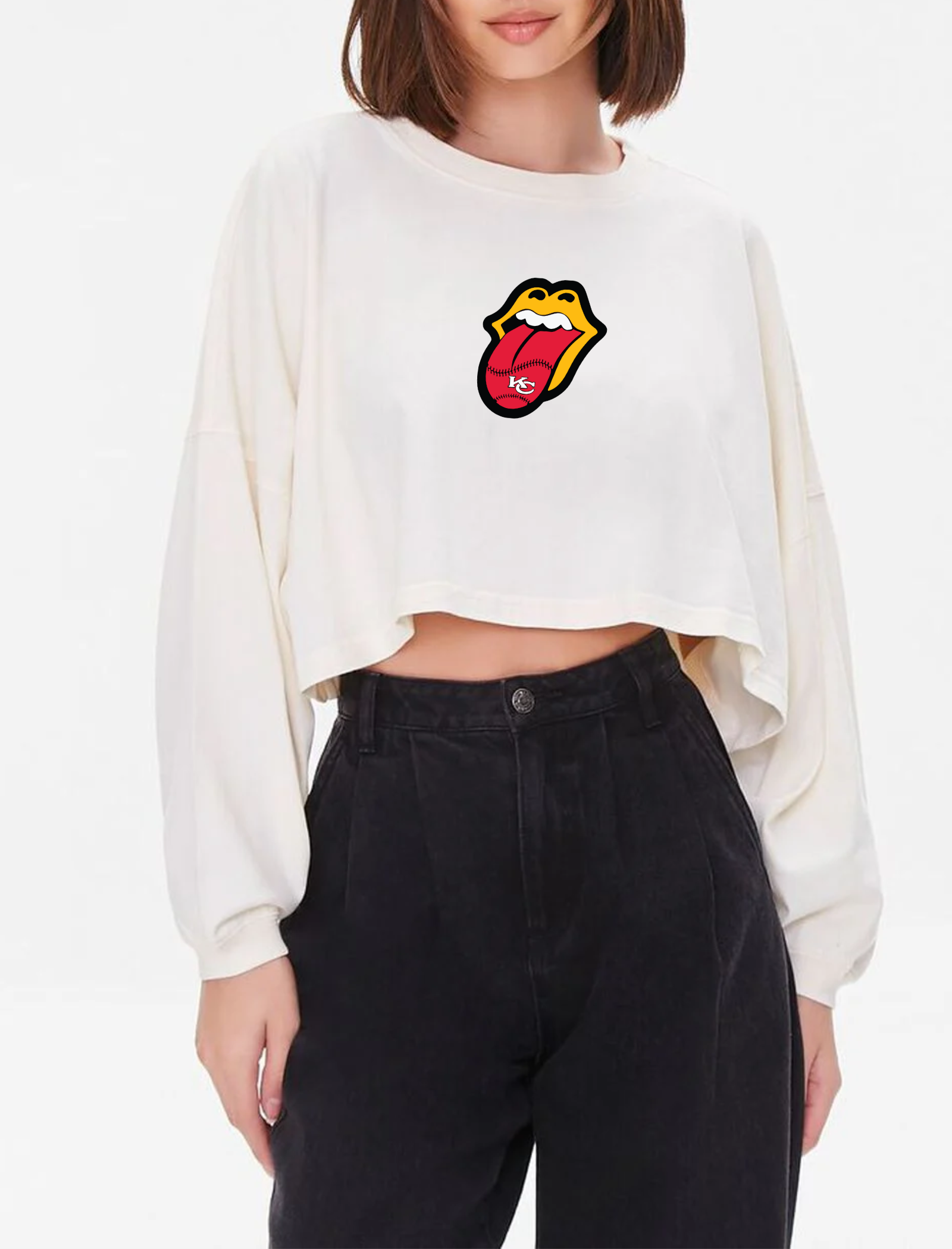 Chiefs Tongue Long Sleeve Crop