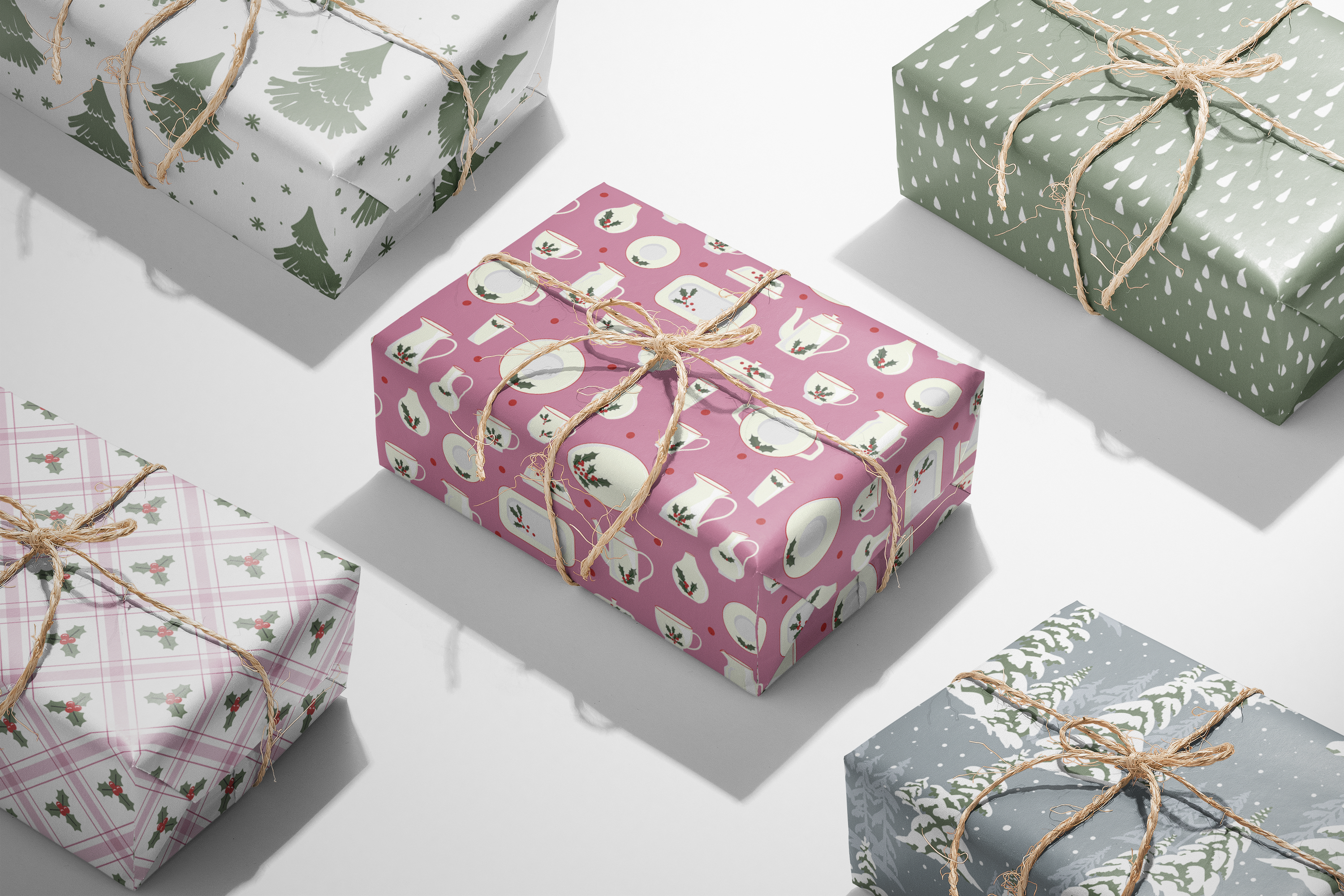 Gingham Mistletoe Icons Wrapping Paper