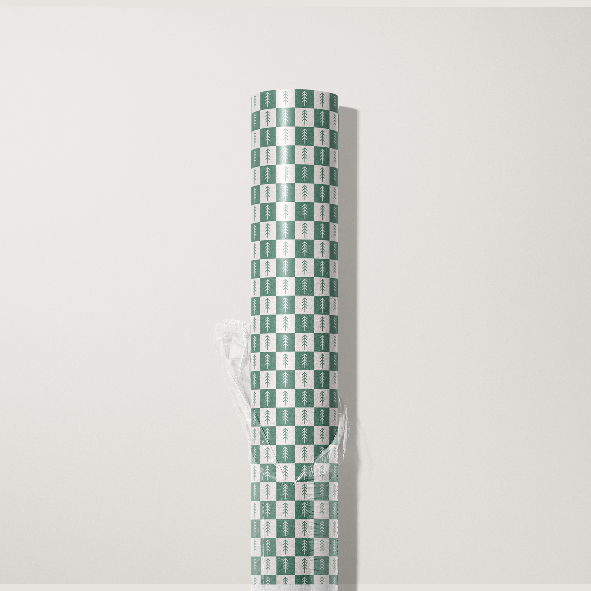 Checkered Green Trees Wrapping Paper