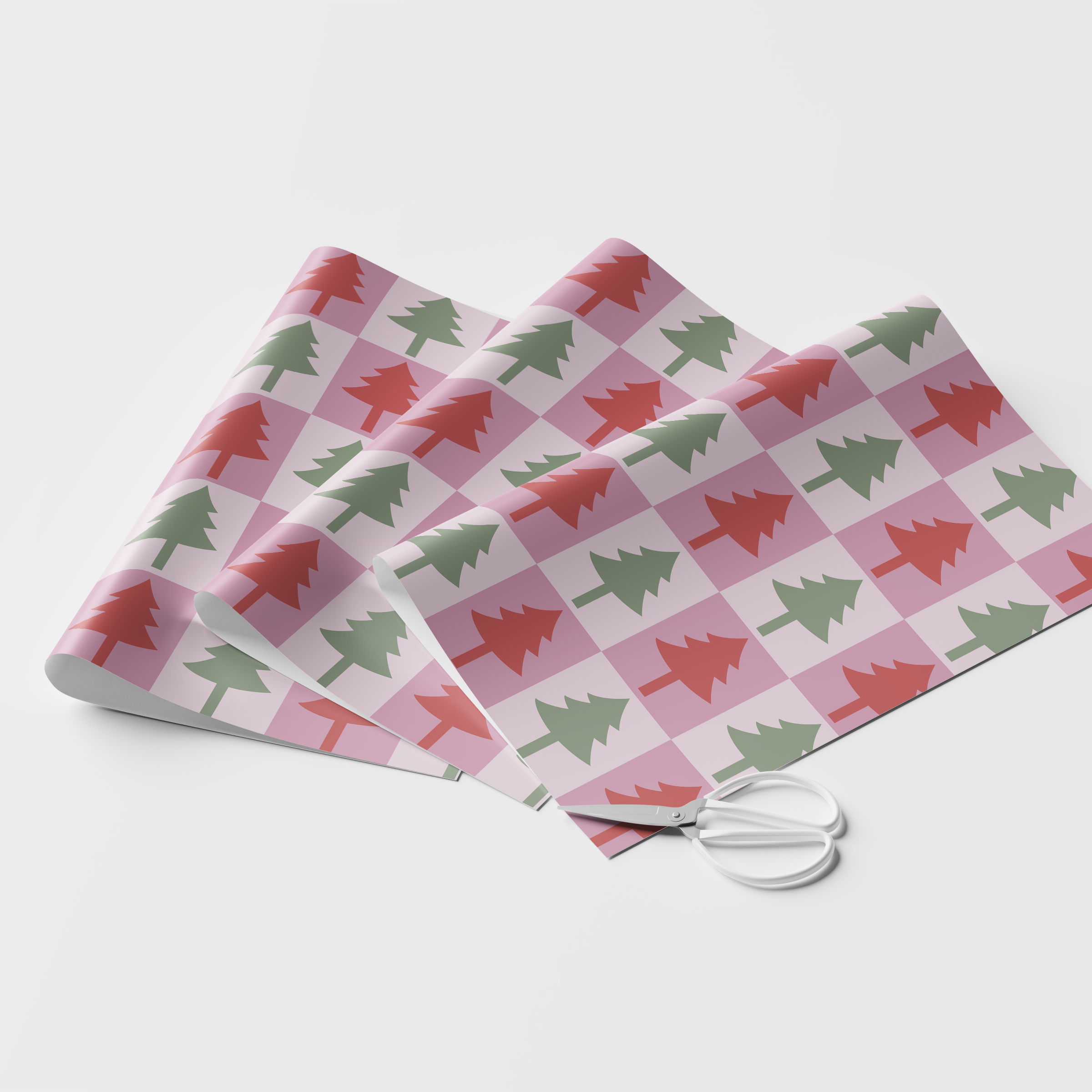 Checkered Christmas Trees Wrapping Paper