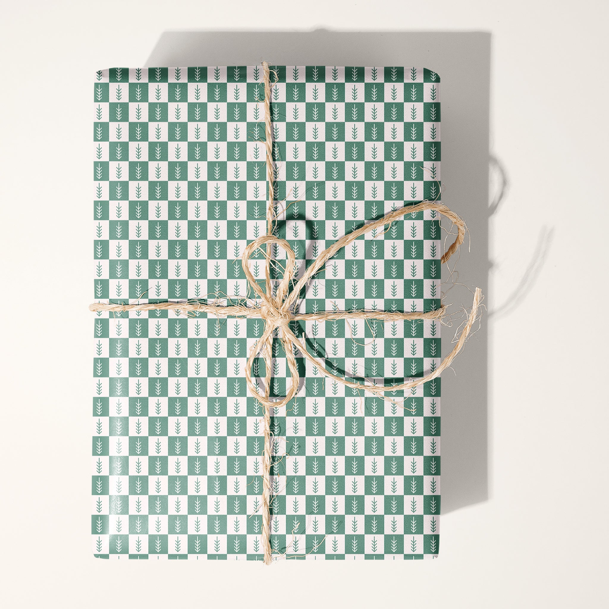 Checkered Green Trees Wrapping Paper