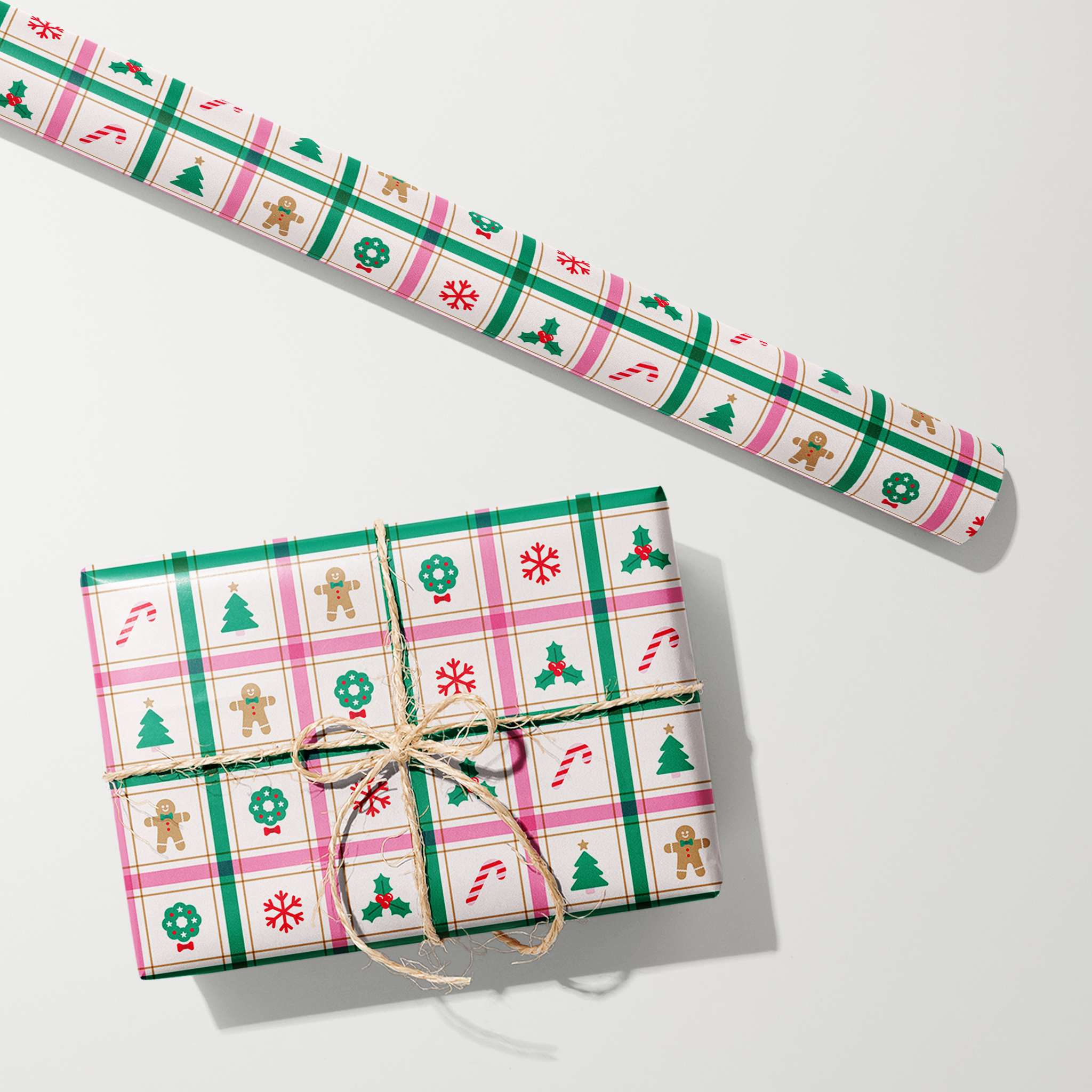 Gingham Christmas Picnic Wrapping Paper