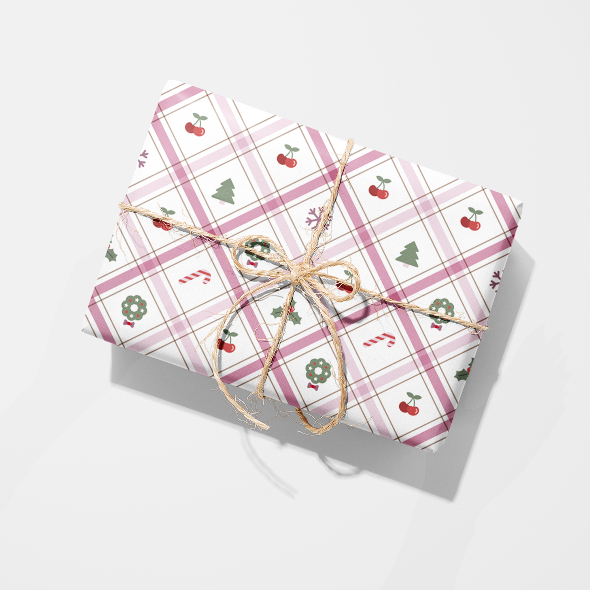 Gingham Christmas Icons Wrapping Paper