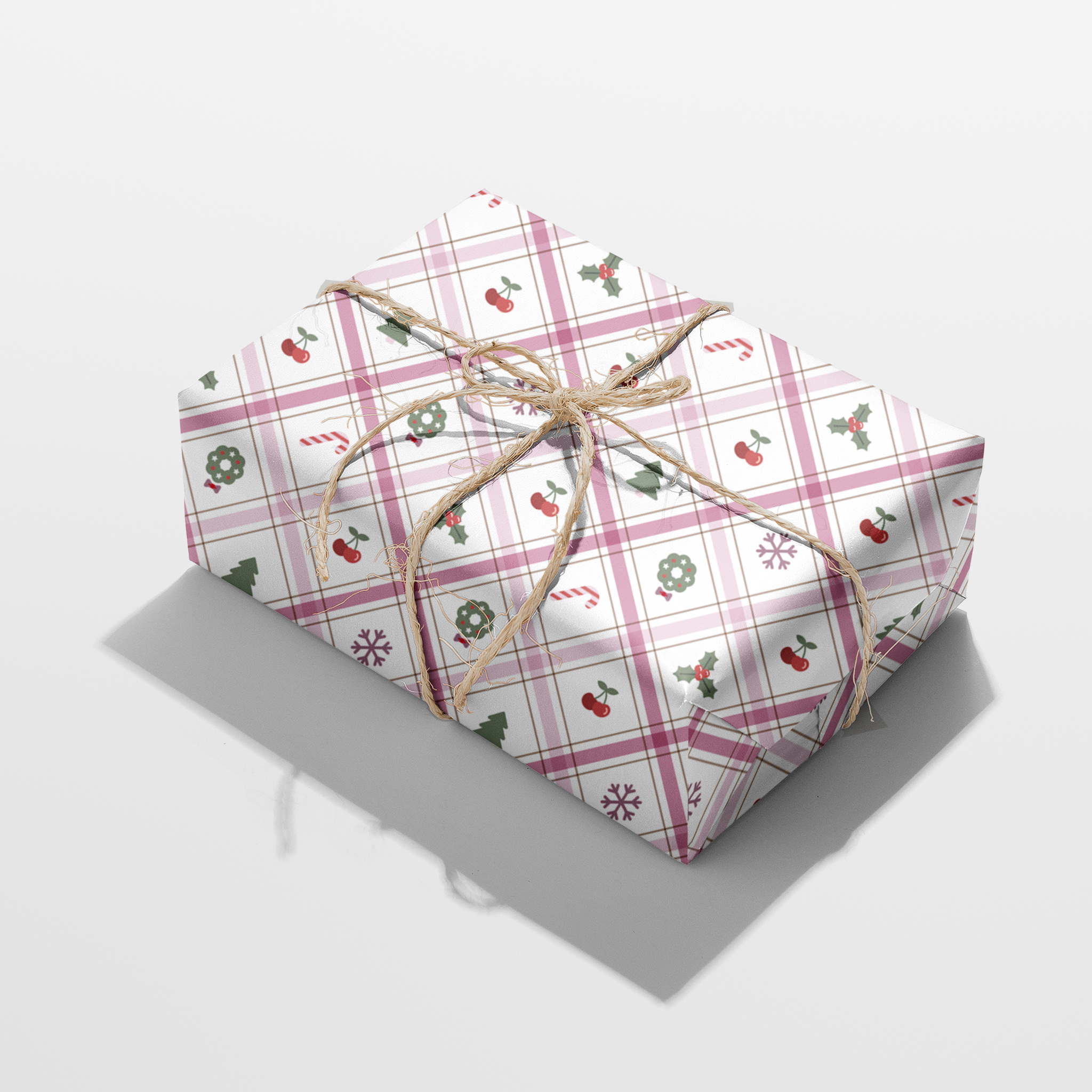 Gingham Christmas Icons Wrapping Paper