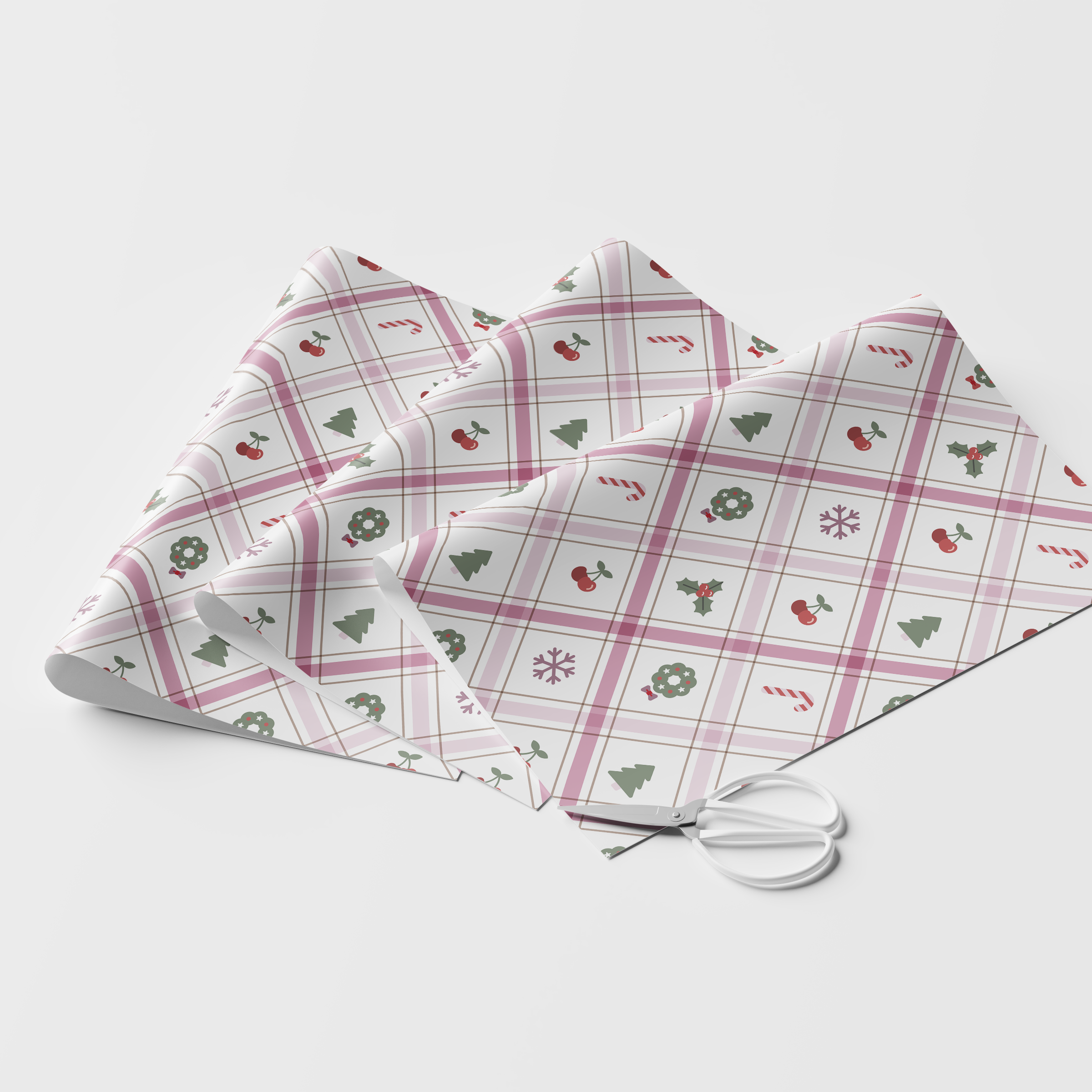 Gingham Christmas Icons Wrapping Paper