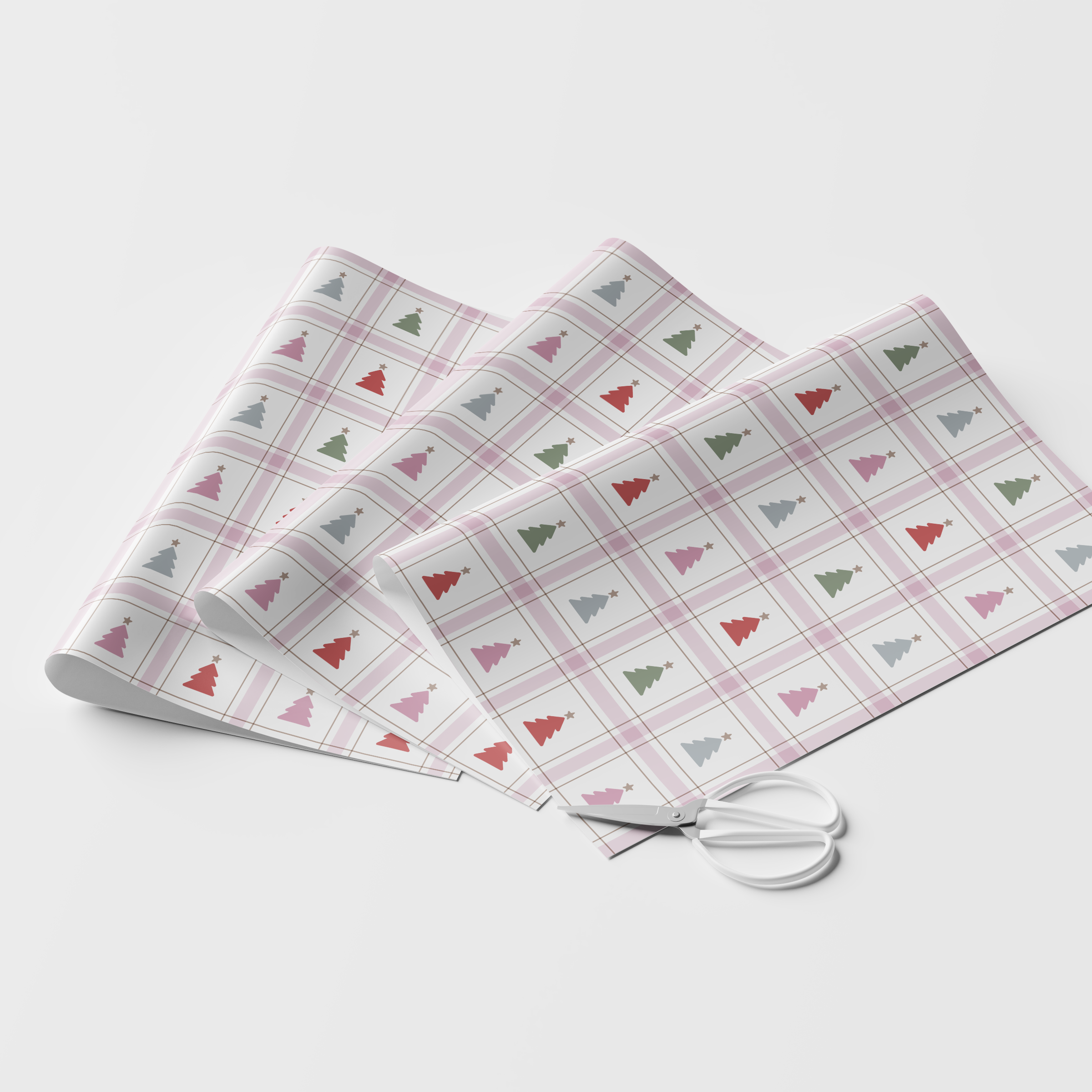 Gingham Colorblock Christmas Trees Wrapping Paper