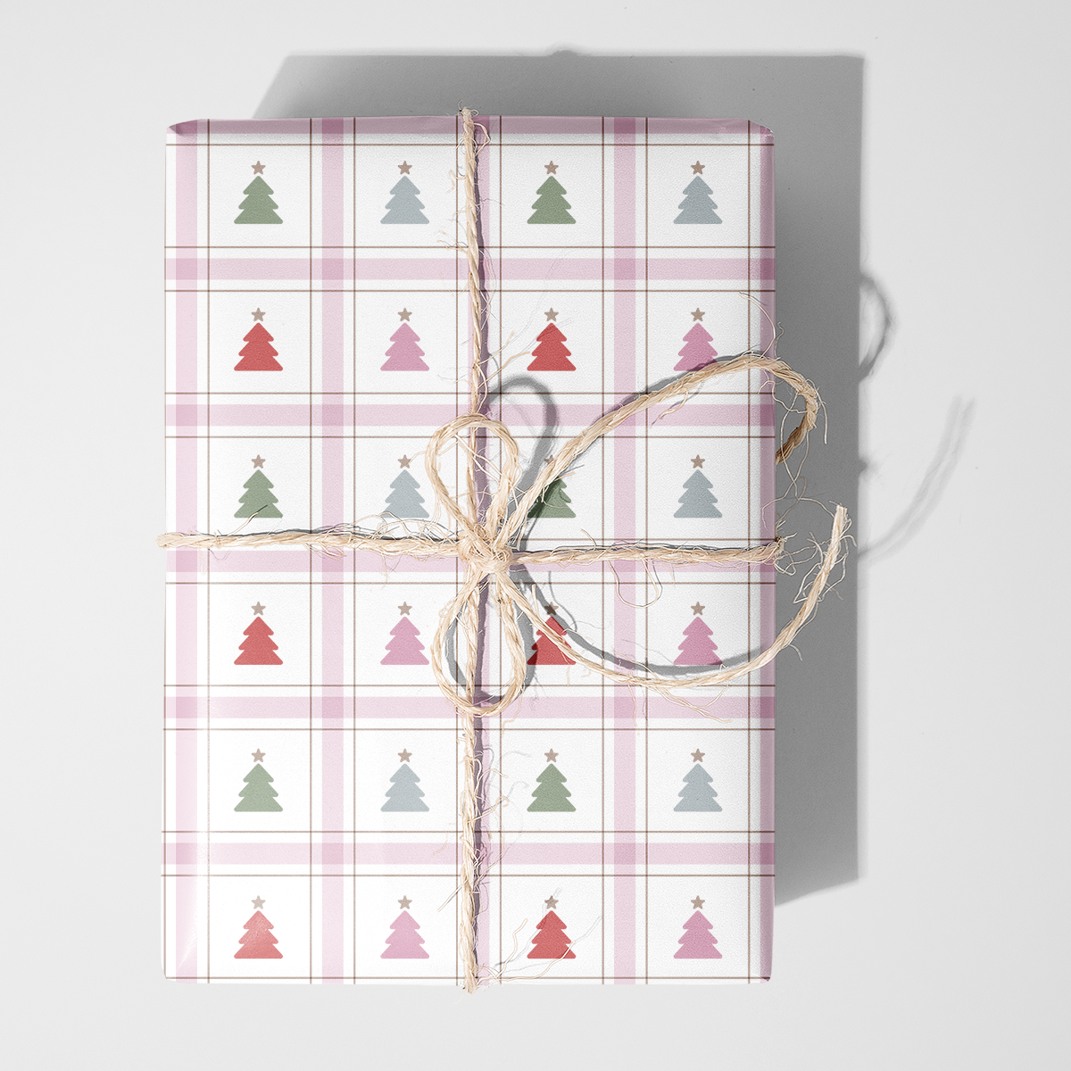 Gingham Colorblock Christmas Trees Wrapping Paper