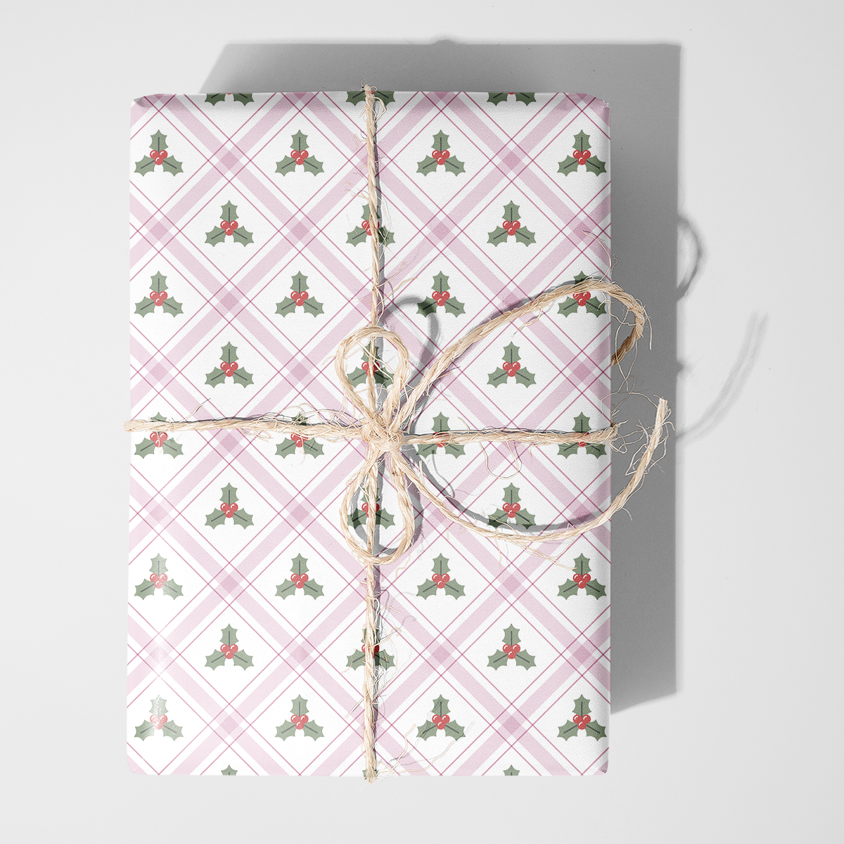 Gingham Mistletoe Icons Wrapping Paper