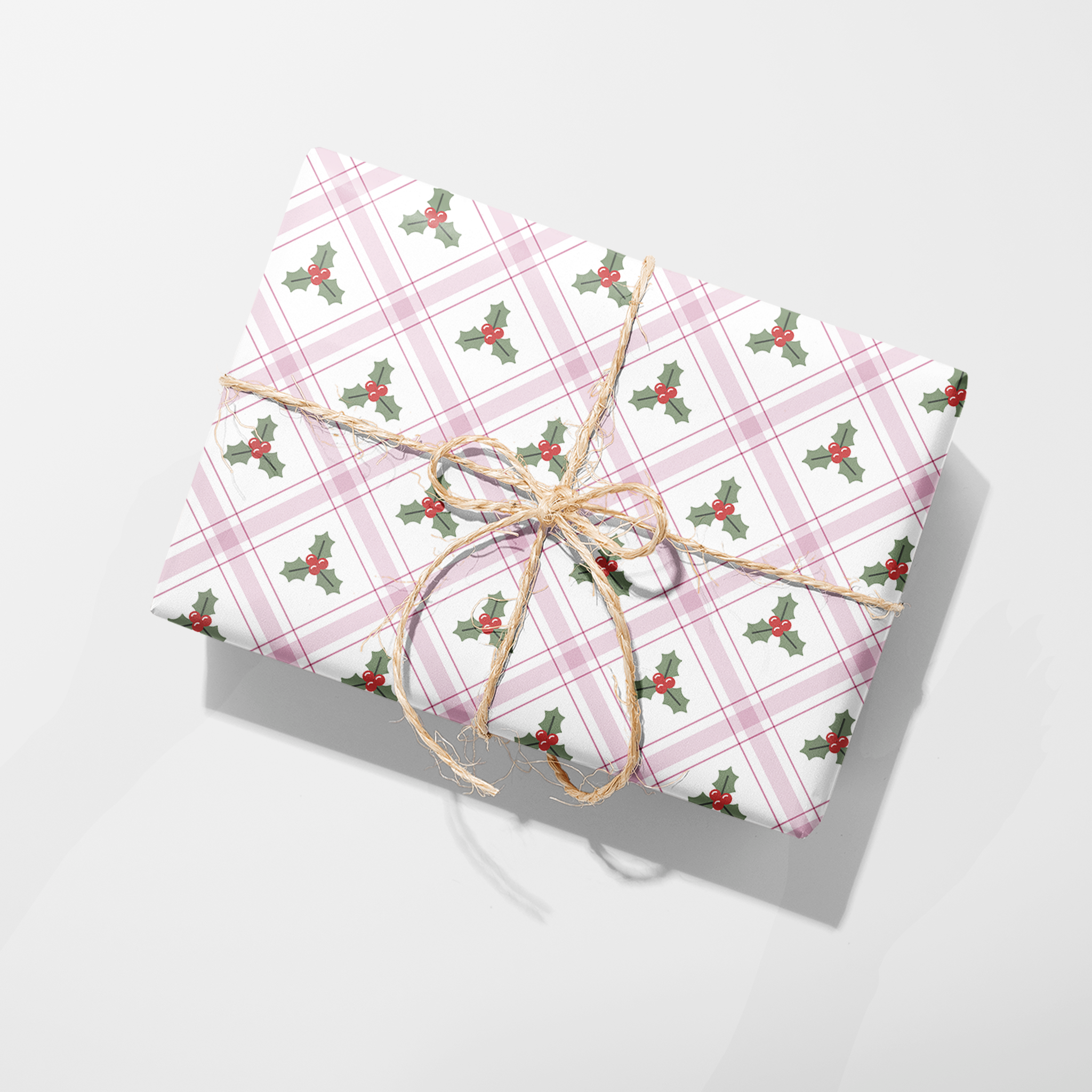 Gingham Mistletoe Icons Wrapping Paper