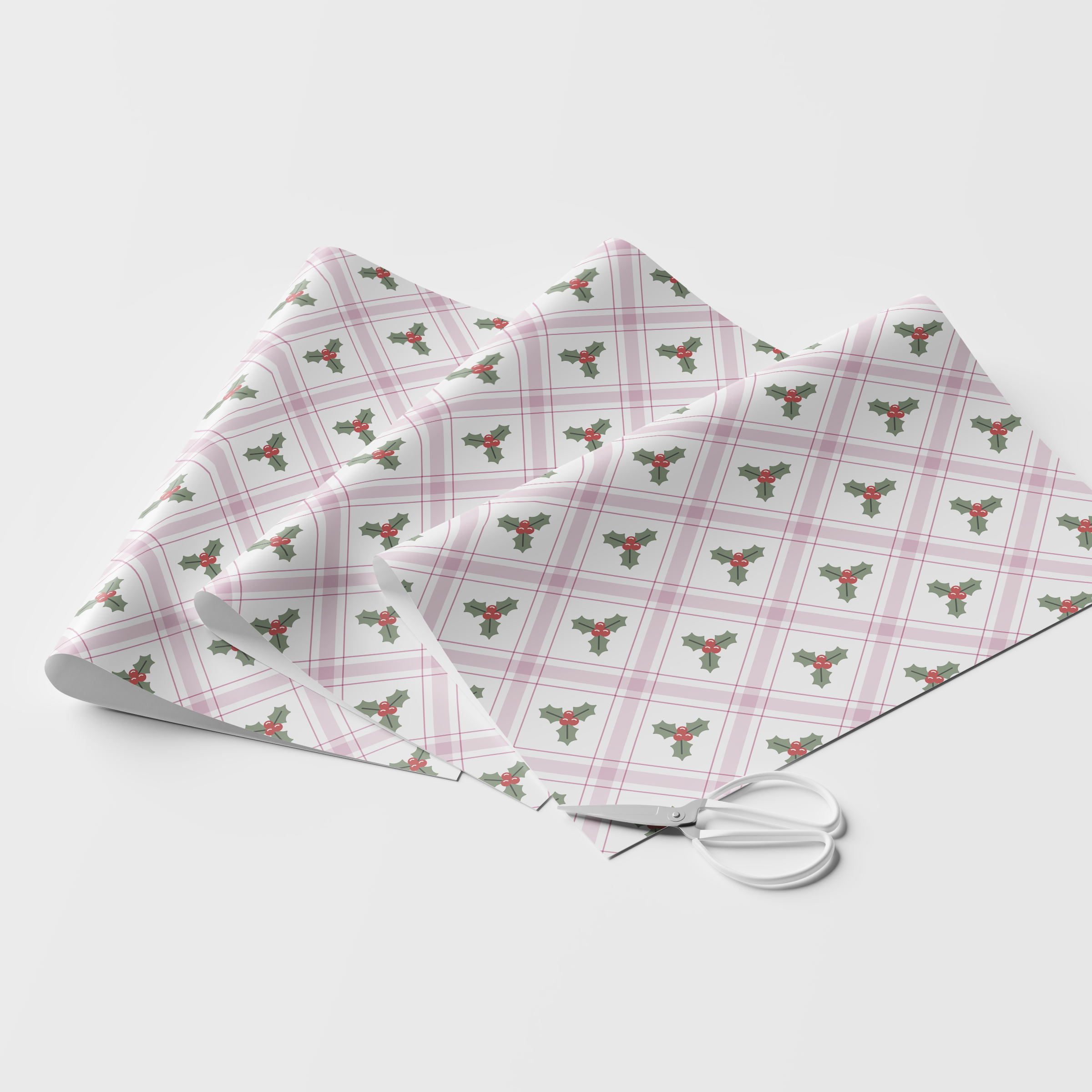 Gingham Mistletoe Icons Wrapping Paper