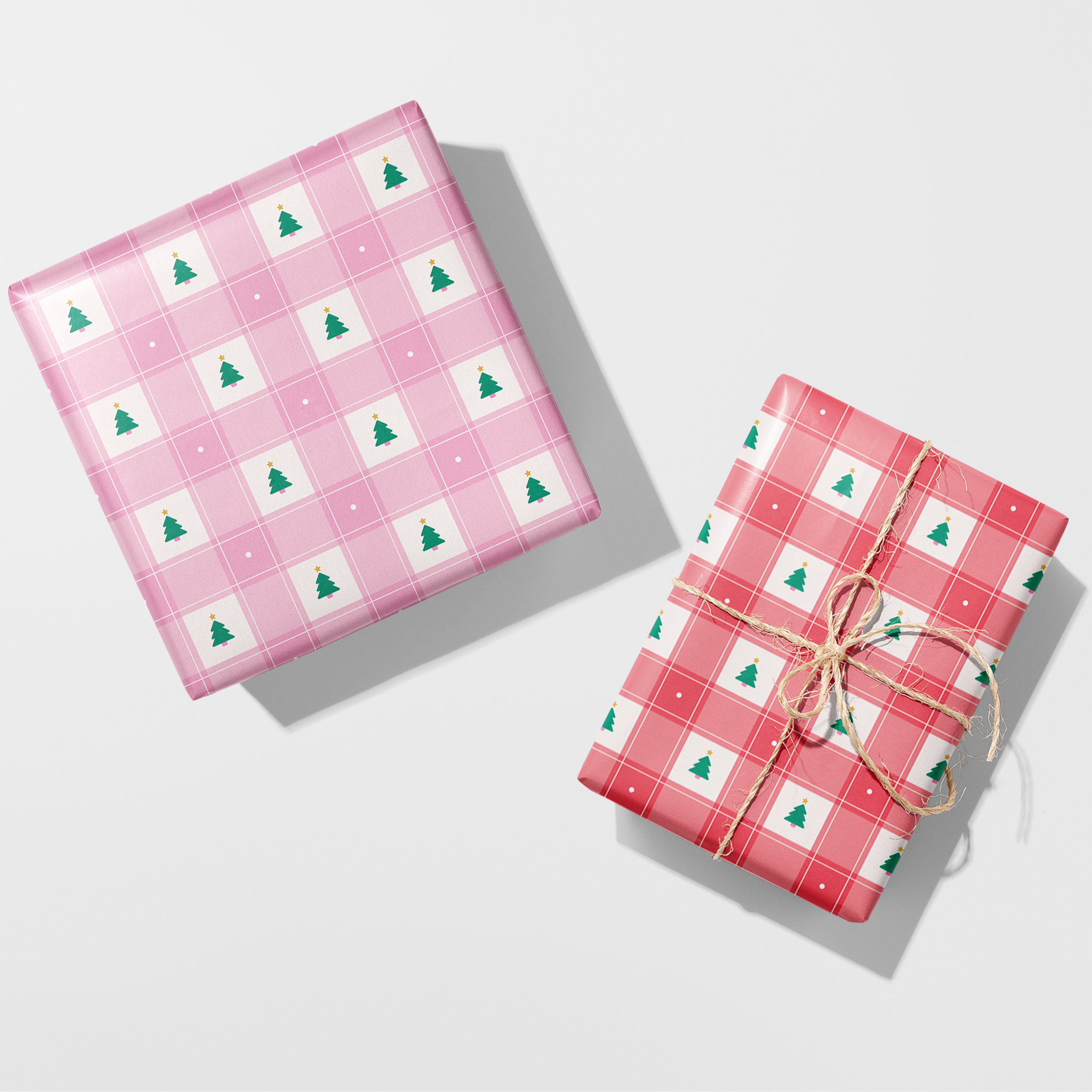 Gingham Christmas Trees Wrapping Paper