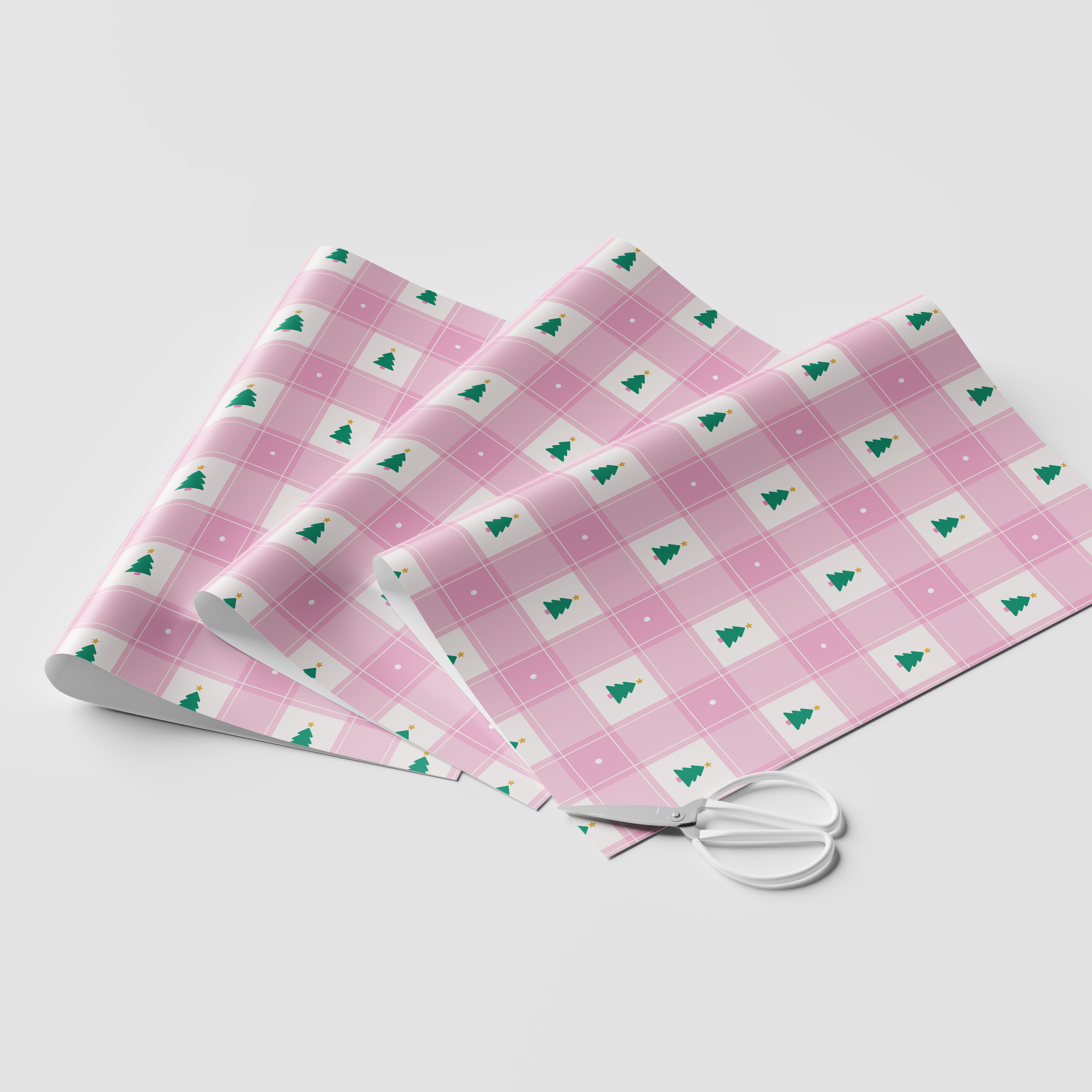 Gingham Christmas Trees Wrapping Paper