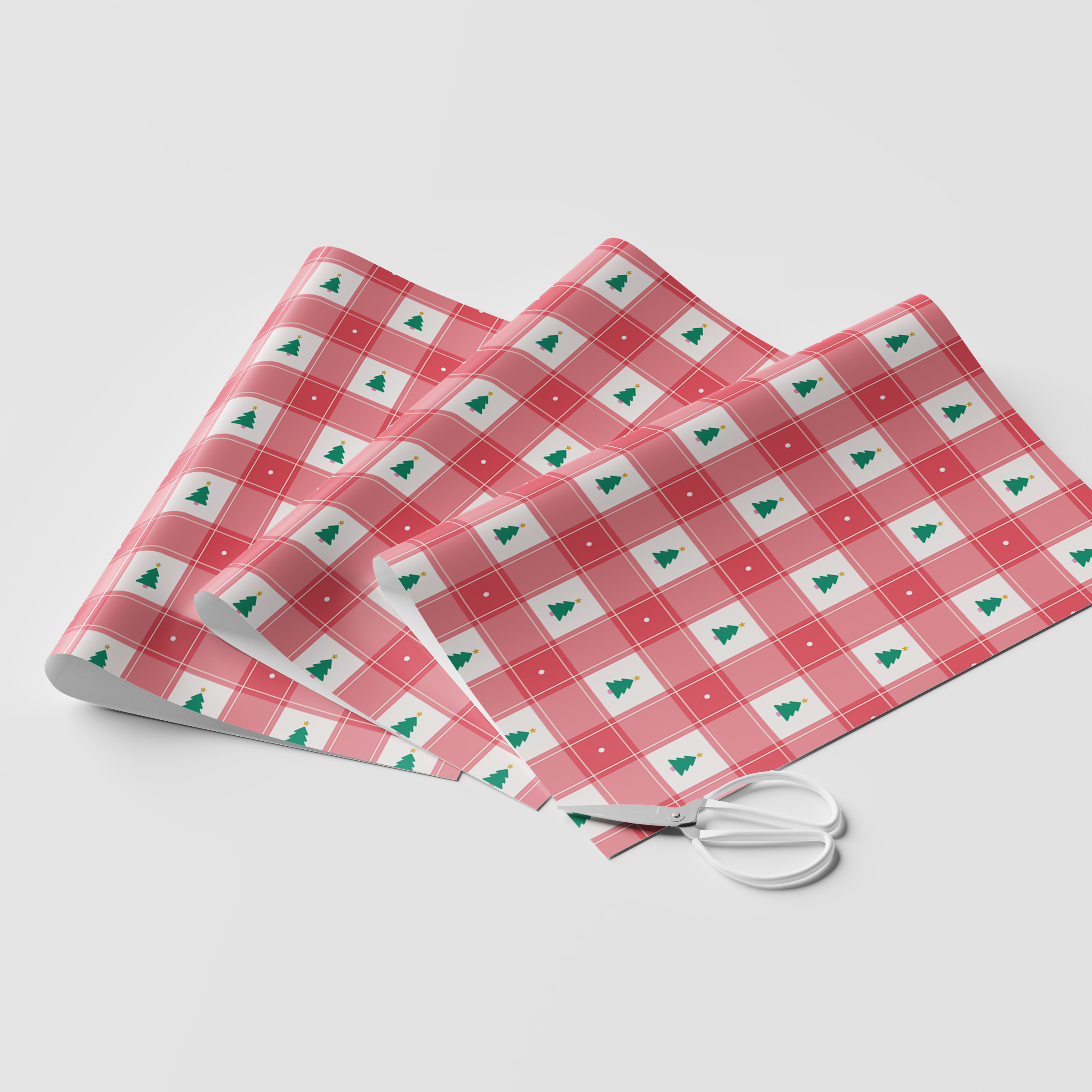 Gingham Christmas Trees Wrapping Paper