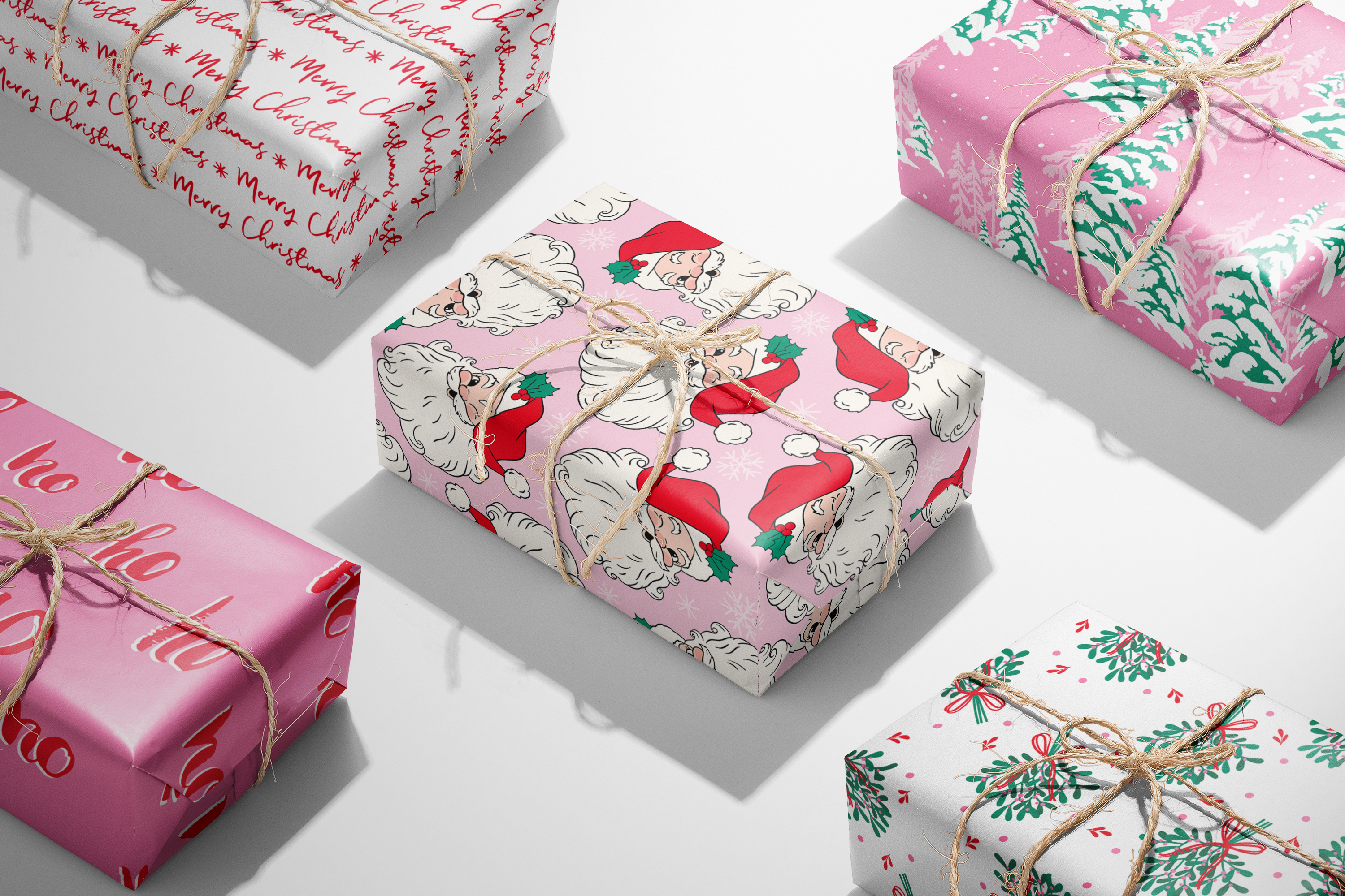 Frosted Trees Pink Wrapping Paper