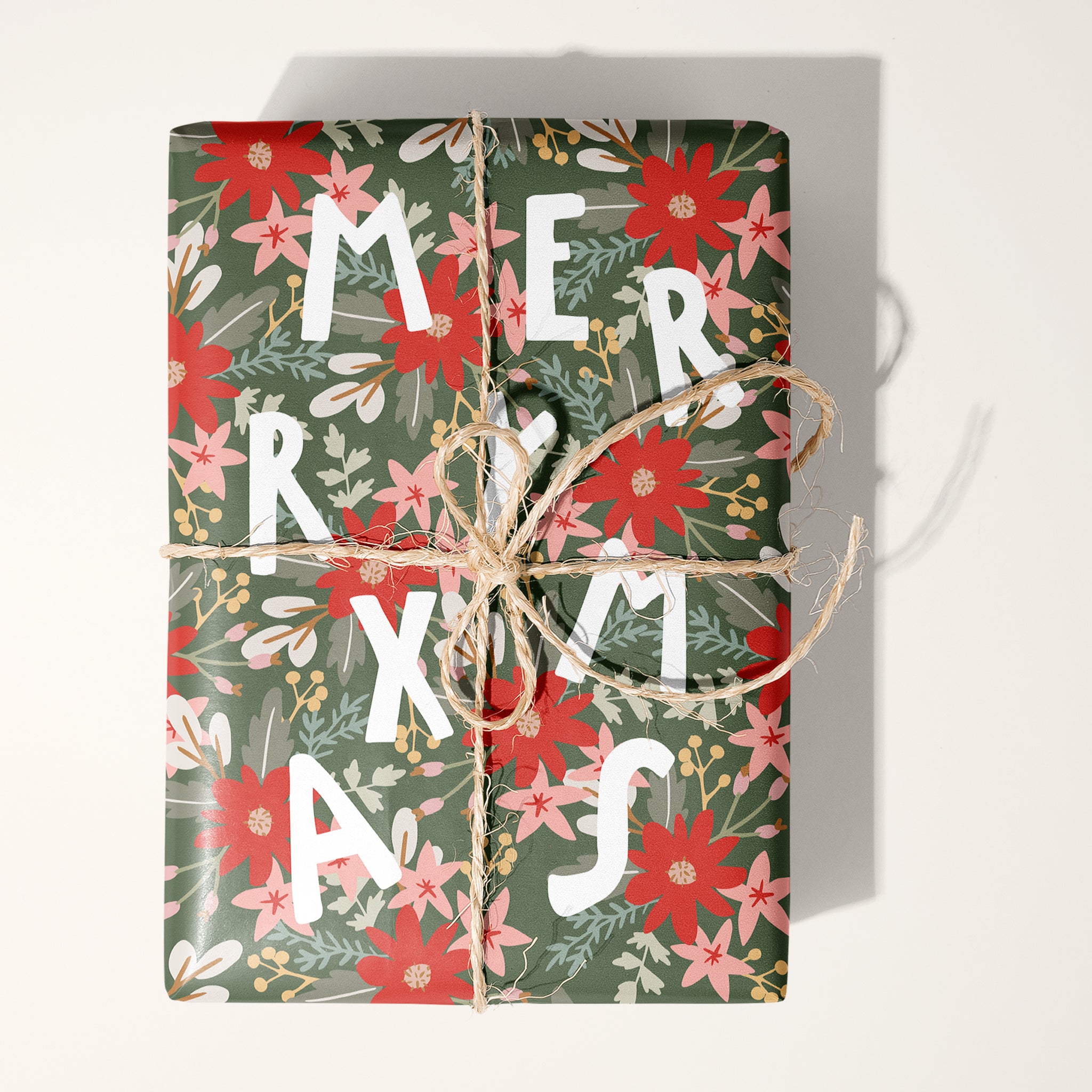 Merry Xmas Floral Wrapping Paper