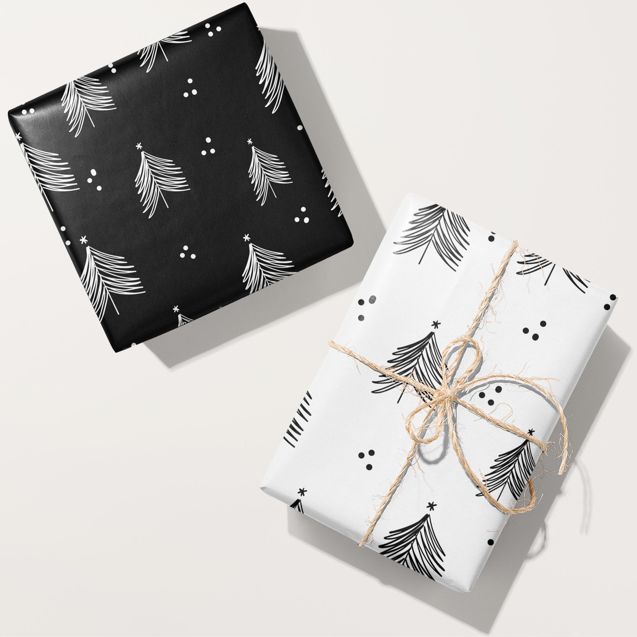 Hand Drawn Trees and Snowflakes Wrapping Paper