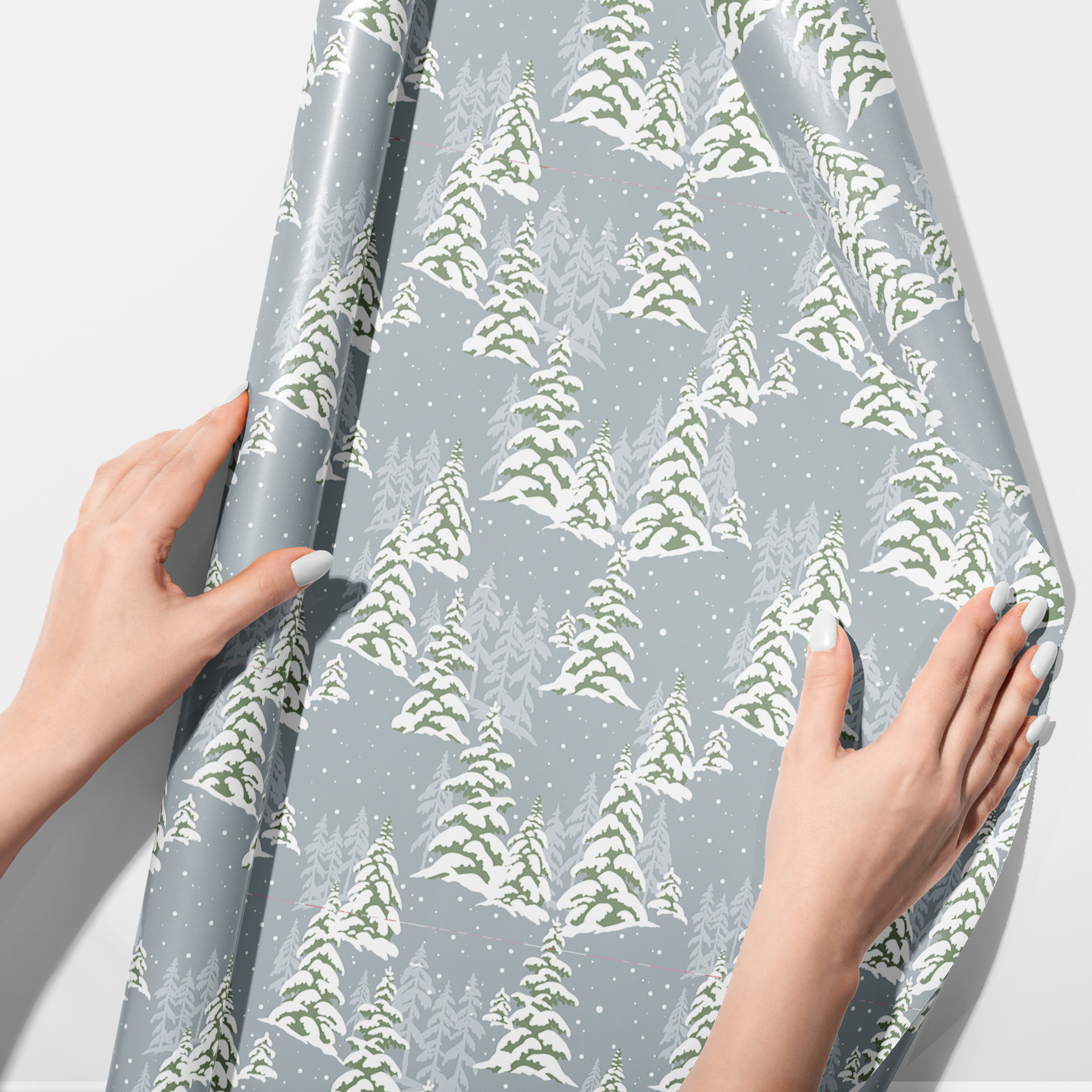 Blue Frosted Trees Wrapping Paper