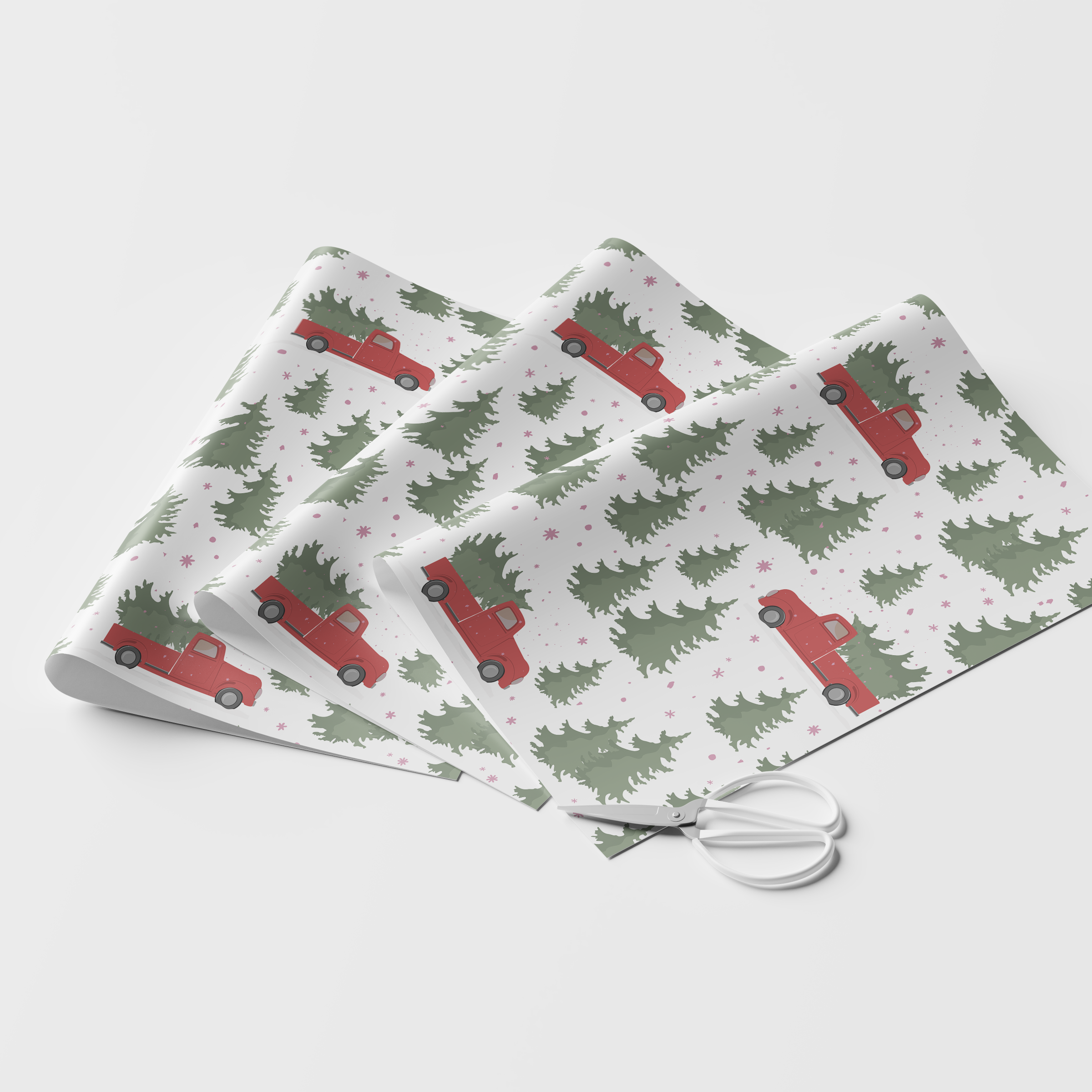 Trucks and Christmas Trees Wrapping Paper