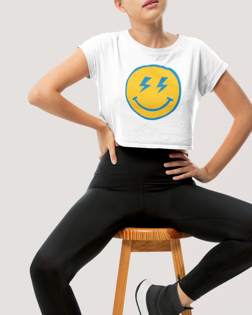 Printify Chargers Retro Smiley Face Champion Cropped Shirt XL / White